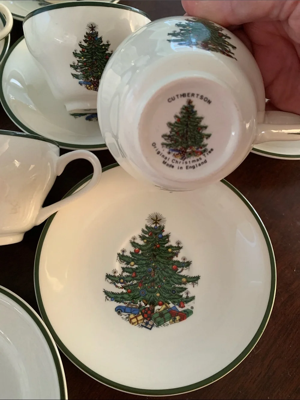 Cuthbertson Christmas Tree Teacup and Saucer Set - White with Green Trim -12